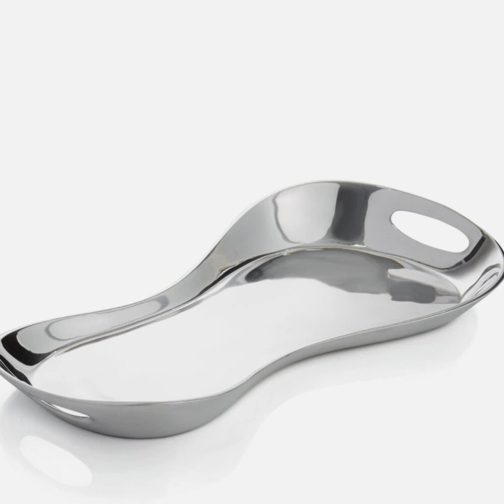 NEW IN Box nambe Morphik Handled serving tray nambe alloy silver 18 in